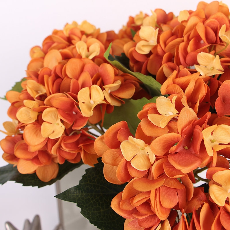 Luxury Silk Hydrangea Stem in Orange 18 Tall Etsy