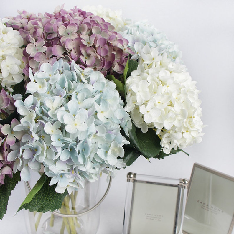 Luxury Silk Small Petal Hydrangea Stem in Light Blue Light - Etsy