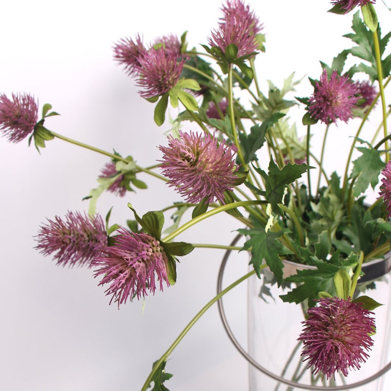 Artificial Eryngium Flower Stem in Red 24 Tall