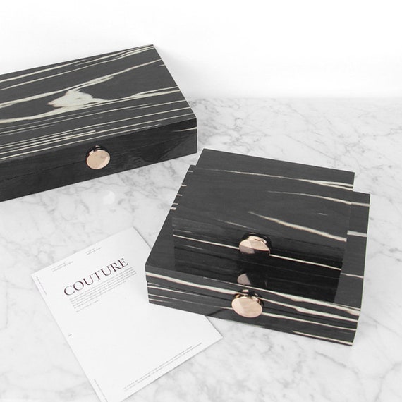 Wood Grain Pattern Black Round Button Jewelry Box Etsy