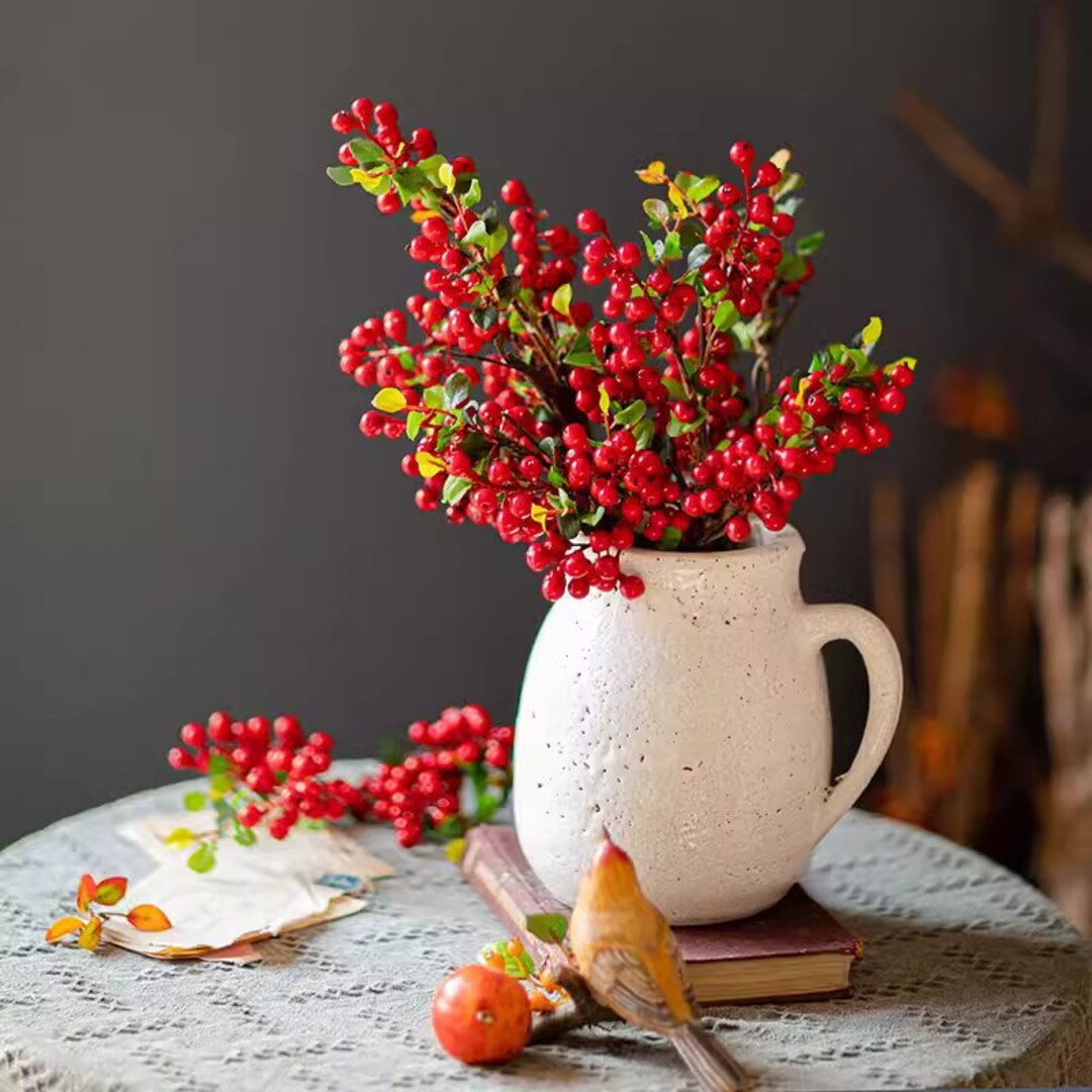 Artificial Fruit Berry Stem in Red 17 Tall Silk Plant Etsy