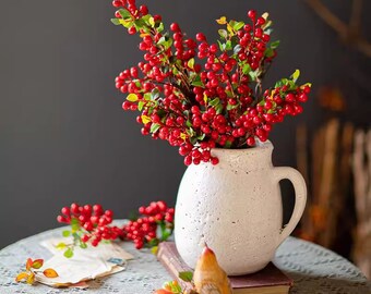 Artificial Fruit Berry Stem in Red 17" Tall Silk Plant