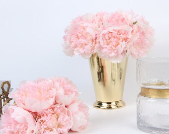 Luxury Silk 5 Peony Bouquet in Light Pink 10" Tall
