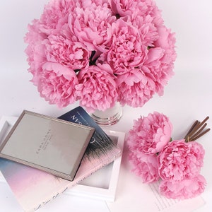 Luxury Silk 5 Peony Bouquet in Pink 10 Tall image 2