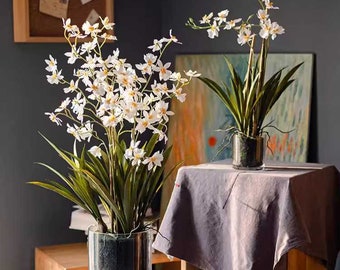 White Hui Lan Orchid in Glass Pot