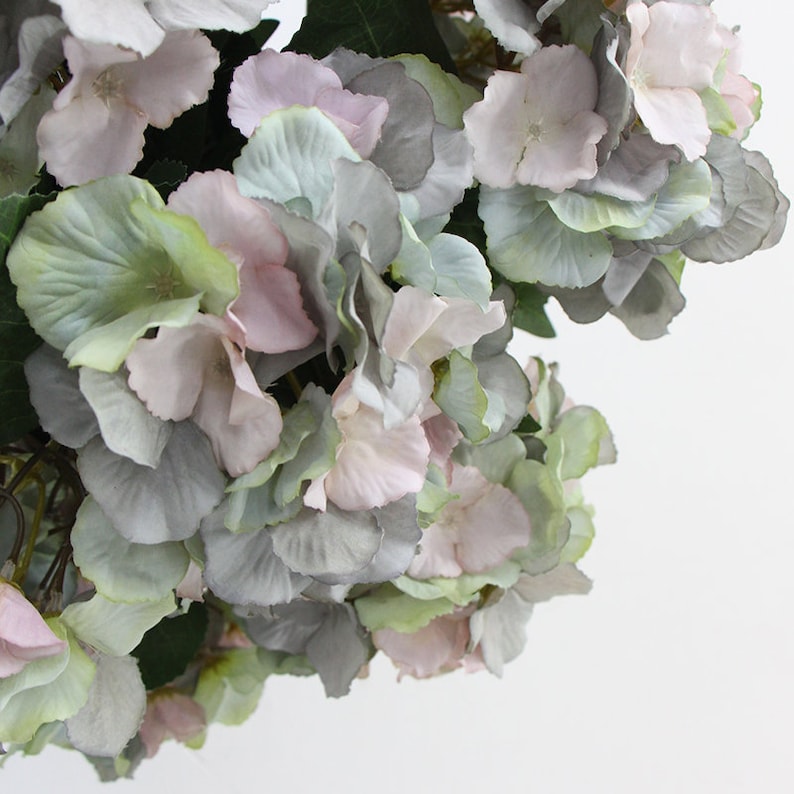 Luxury Silk 5 Hydrangea Bloom Bunch in Mixed Blue Pink and Green 18 Tall