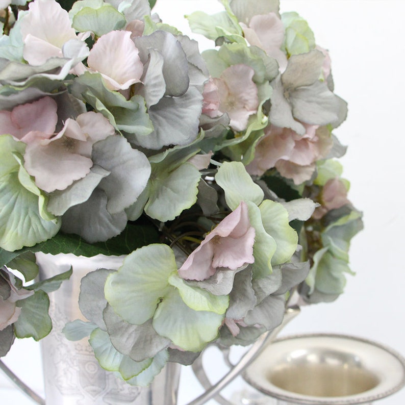 Luxury Silk 5 Hydrangea Bloom Bunch in Mixed Blue Pink and Green 18 Tall