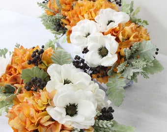 Luxury Orange Hydrangea and White Anemone Flower Arrangement