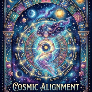 Cosmic Alignment Astrology Print, Celestial Zodiac Wall Art (Digital Download)
