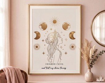 Decoración de pared "Tiempo Divino": Fases Lunares, Estilo Boho Minimalista - Descarga Digital