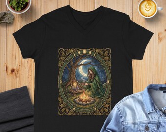 Camiseta de bruja del bosque místico / Camiseta con runas de las fases lunares del altar pagano