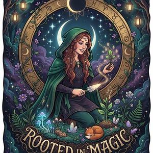Mystische Gärtnerin Fuchs Poster | Celestial Witchy Forest Art (Digitaler Download)