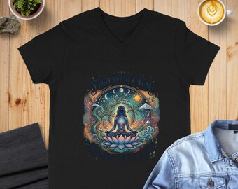 Camiseta Mujer Meditando Loto, Camiseta de Yoga Zen Cósmico, Regalo de Armonía Boho