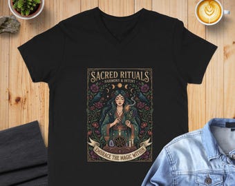 Camiseta de Rituales Sagrados, Camiseta Pagana de la Diosa Celestial, Diseño de Cuervo de Altar Místico