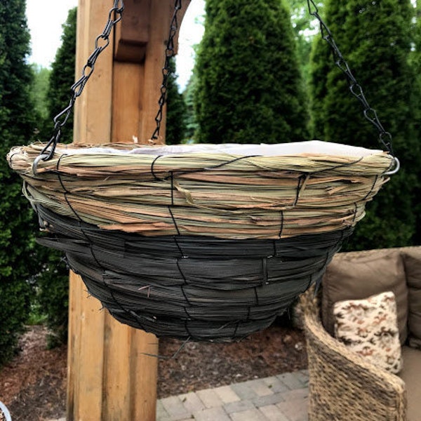 Straw 14" Hanging Woven Basket Natural Planter - Wicker Wood for Patio Flowers Plants Herbs Container Indoor or Outdoor