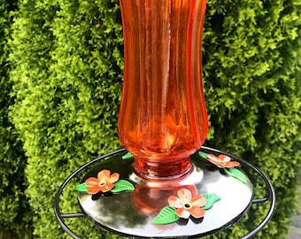 Vintage inspired ORIOLE Feeder -  Orange Glass - Medium 16oz bird feeder