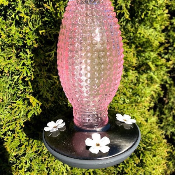 Vintage HOBNAIL Hummingbird Feeder -  Pretty in PINK Glass - Medium 16oz bird feeder