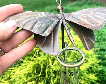 Butterfly Rain Gauge - Yard Gardening Art - Copper Color Metal Garden Stake - Garden Gift