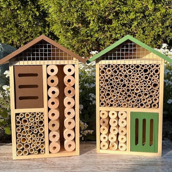 Sunny Pollinator Hotel Multi room House - Leaf Cutter & Mason Bees Insect Habitat Native Gardens Organic Gardening Gardener Nature Gift