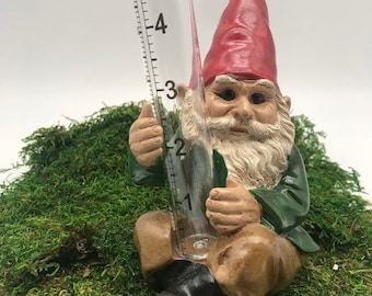 Whimsical Garden Gnome Rain Gauge - Yard Decor Art - Gardening Fairy Gift