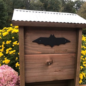 Wooden Bat House with metal roof - Bat Hotel - Beneficial Habitat native Gardening Gift Nature