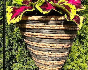 12" Cone Wicker Wood Woven Hanging Basket - Planter Pot for Trailing Flowers Ferns