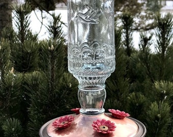 Vintage inspired Hummingbird Feeder - CLEAR or GREEN Glass - Small 10oz bird feeder Nature Gift