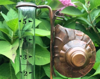 Snail Rain Gauge - Yard Art - Copper Color Metal Garden Stake - Garden Gift