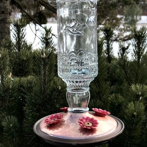 Vintage Hummingbird Feeder - CLEAR or GREEN Glass - Small 10oz bird feeder