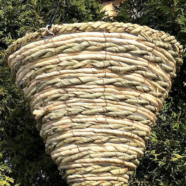 12" Cone Wicker Wood Hanging Woven Basket Natural Planter Trailing Flowers Ferns for Patio Plants Herbs Container Indoor or Outdoor