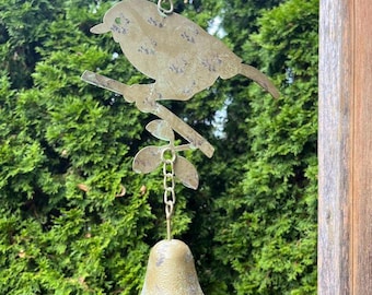 Bird on a Branch Metal Yard Garden Art - Bell Wind Chime Windchime - Nature Gift