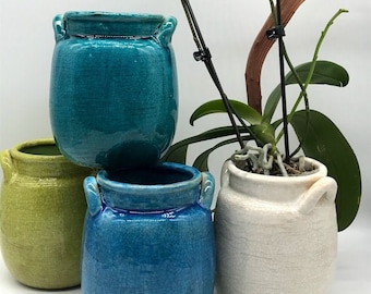 Small Crackle Glaze Ceramic Pottery Planter - Rustic Farmhouse Decor - WATER series