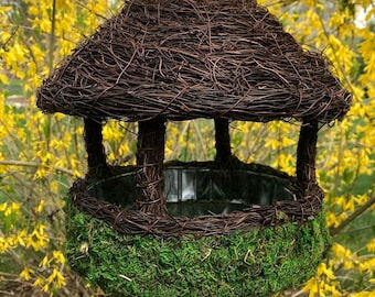 Moss Hut Bird Feeder - Natural Branching Platform birdfeeder birdhouse Nature Gift