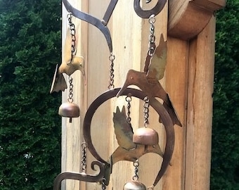 Hummingbird Highland Ornament Bell Chime - Copper Colored Metal Garden Yard Art Decor Windchime