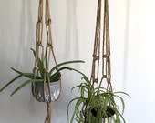 Hanging NATURAL Wood Bead Accent JUTE Macrame Planter - Indoor Outdoor Decorative Rope Vintage Plant 30 quot 36 quot 42 quot Set of 3 Set of 2