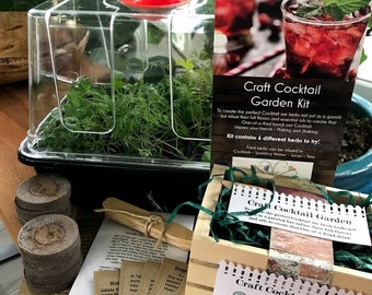 Craft Cocktail Herb Garden Seed Kit - Organic Seeds + Mini Greenhouse Gardening Gift