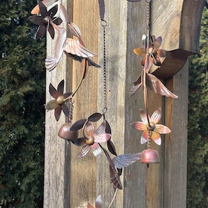 Hummingbird Haven Garden Art Windchime - Hanging Yard Art - Copper