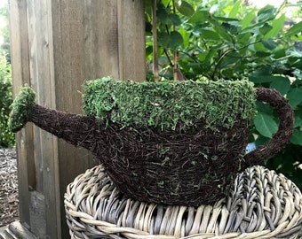 Watering Can Natural Moss Planter - Centerpiece Table Decor Floral Arrangement Pot