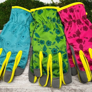 Floral Gardening Gloves: Women&#39;s Work Gloves, Synthetic Leather Palm