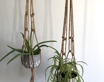 Hanging NATURAL Wood Bead Accent JUTE Macrame Planter - Indoor Outdoor Decorative Rope Vintage Plant 30" 36" 42" Set of 3 Set of 2