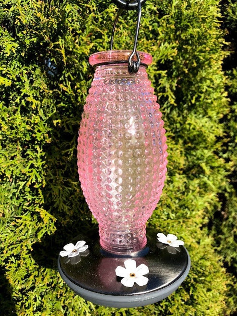 Vintage HOBNAIL Hummingbird Feeder Pretty in PINK Glass Etsy