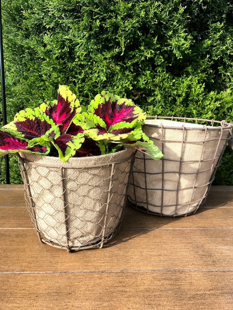 Bushel Basket Planters Farmhouse Burlap & Wire Rustic Bushel Etsy