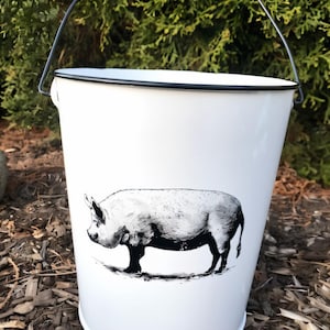 Farm Animal Pig Planter - Enamel Pail Container Pot