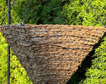 14" Deep Hanging Woven Bud Branch Basket Natural Planter Trailing Flowers Ferns Wicker Wood for Patio Plants Herbs Container Indoor Outdoor