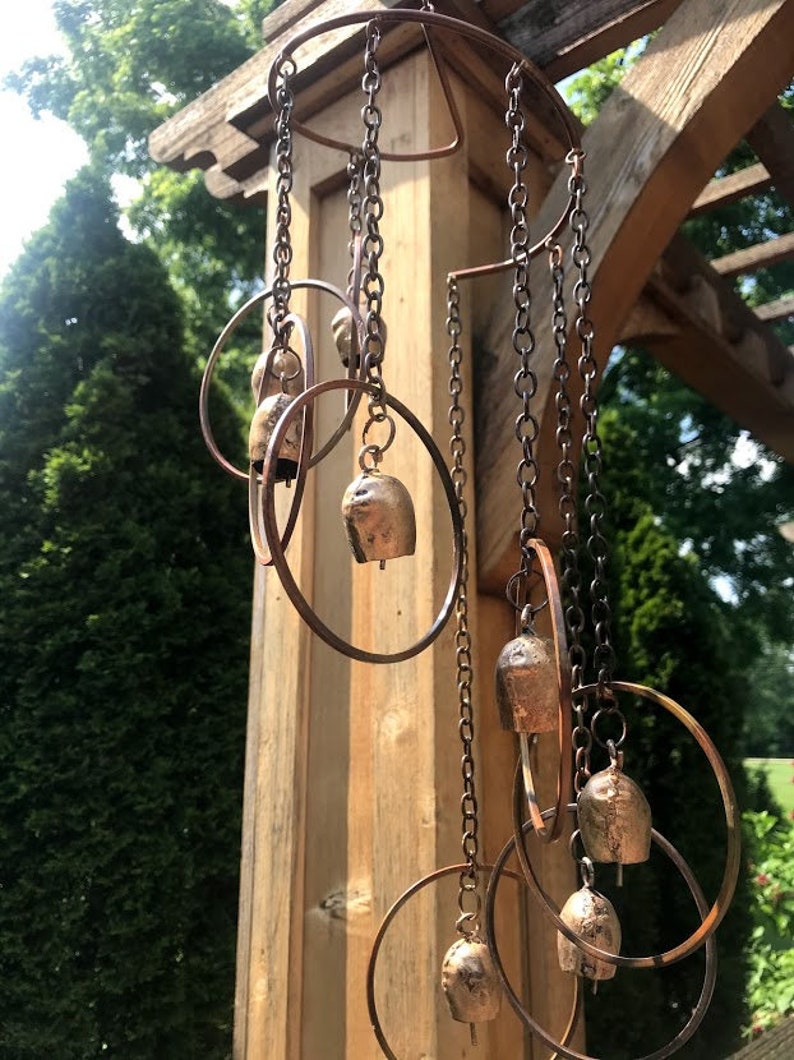 Fairy Bells Spiral Hanging Yard Art Copper Color Metal Wind SPINNER Gardening Gift image 2