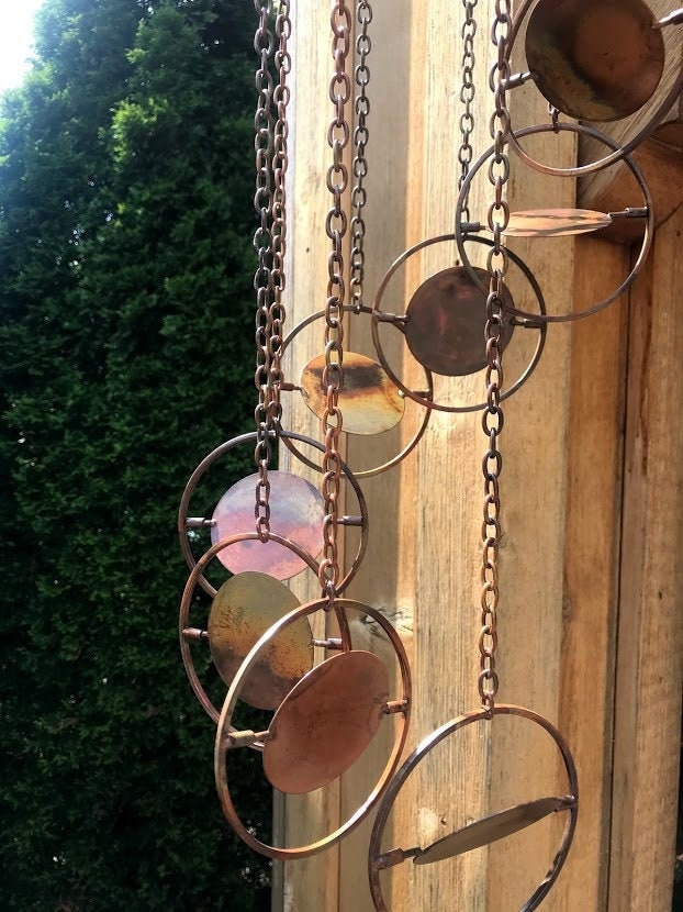 Double Earth Spiral - Hanging Yard Art - Copper Color Metal Wind SPINNER - Garden Gift