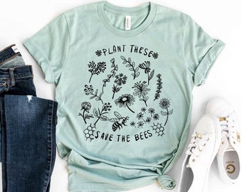 Native Wildflowers - Save The Bees T Shirt - Graphic Tee Gardening Gardener Gift Wildflower Nature Happy Tee