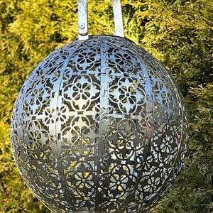 Garden Lantern Globe - Solar Light - Hanging or Table Top - Vintage Inspired pattern - Metal