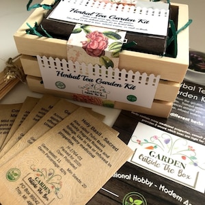 Organic Herbal Tea Garden Kit: Beginner Garden Seeds in Wooden Crate