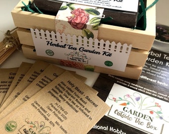 Herbal Tea Garden Kit - 100% Organic - Custom Garden Seeds - Fun & Easy Specialty Garden Grow Kit - Unique Gardening Gift Set - Beginner